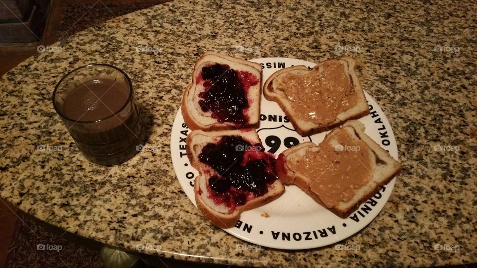 Peanut butter and jelly homemade sandwich,  an American classic