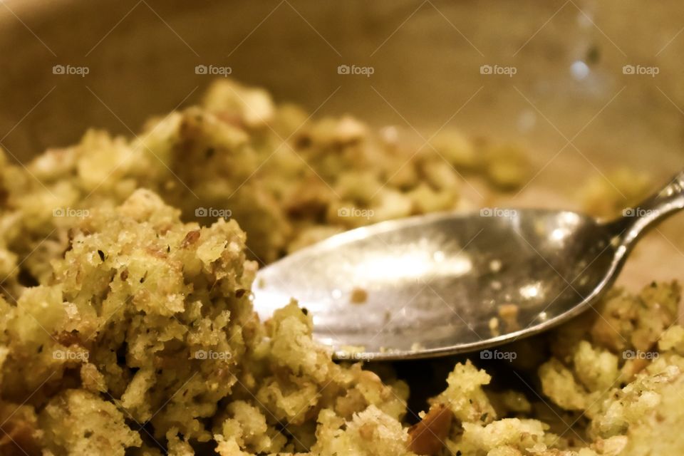 Leftover stuffing after Thanksgiving holiday feast 
