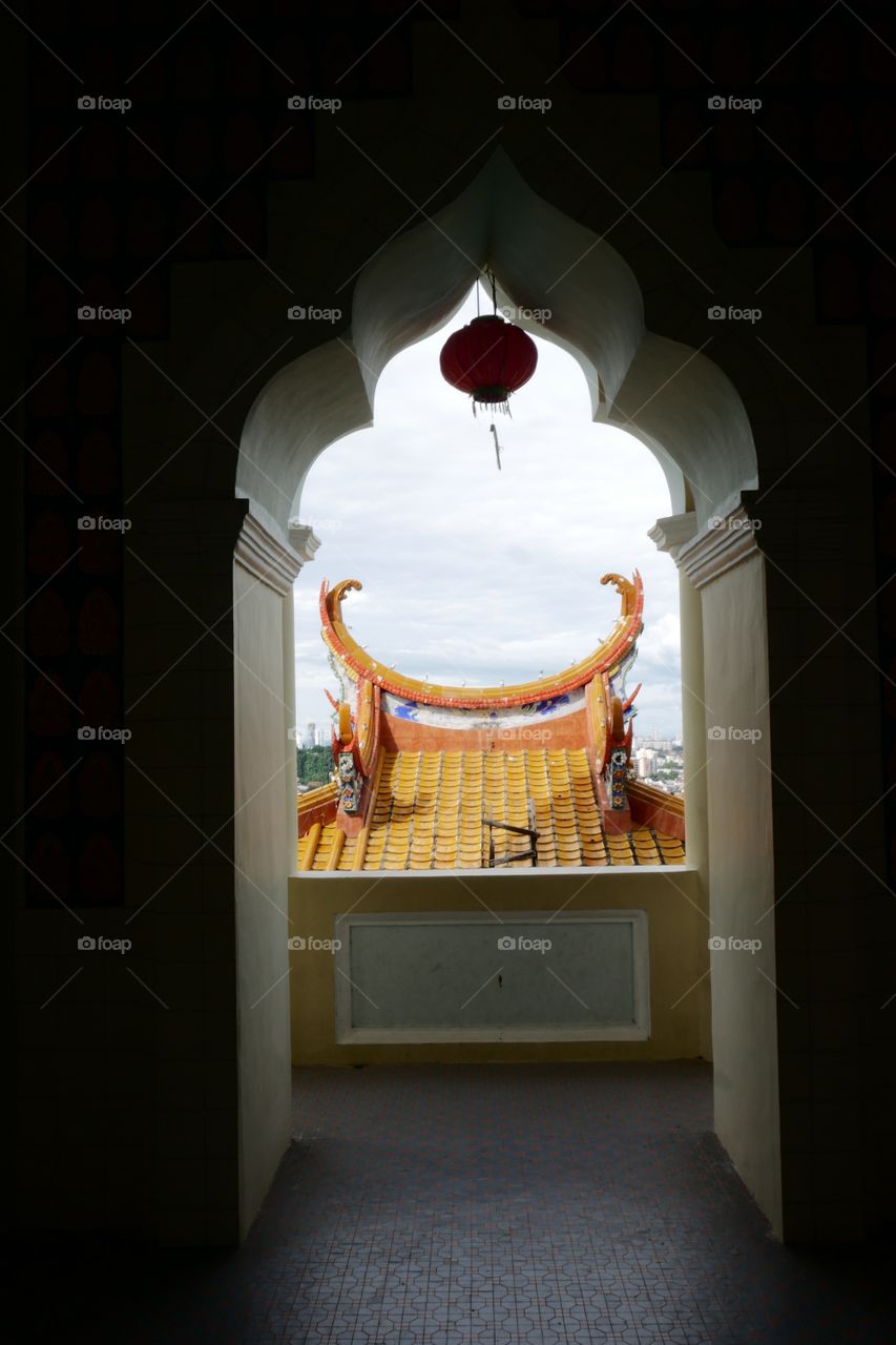 This is a door in the last floor of an ancient Chinese pagoda 