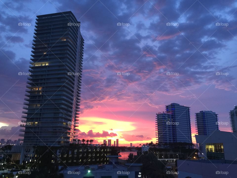 Sunset at South Beach, Miami, FL, USA