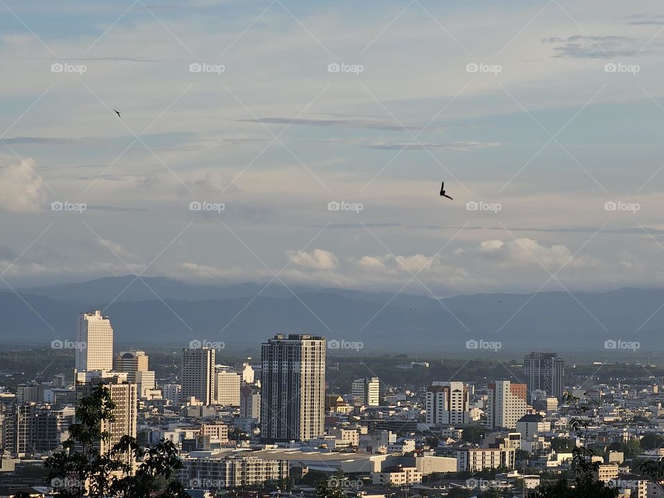 City in sunshine day.Took picture from mountain view.