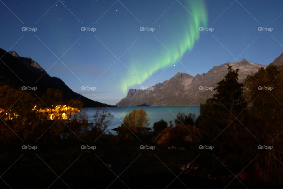 Northern lights over lake