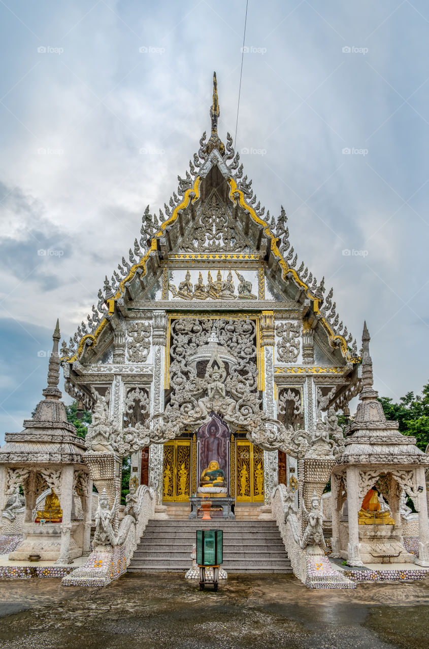 Beautiful Thai white church and land scape