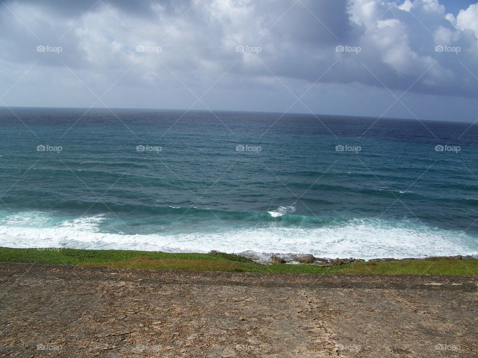 Waves breaking along the coastline of Puerto Rico