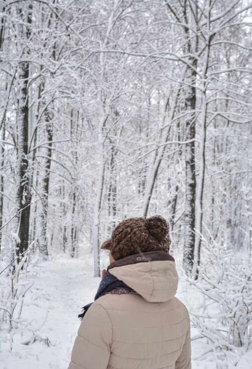 morning walking woman in winter park