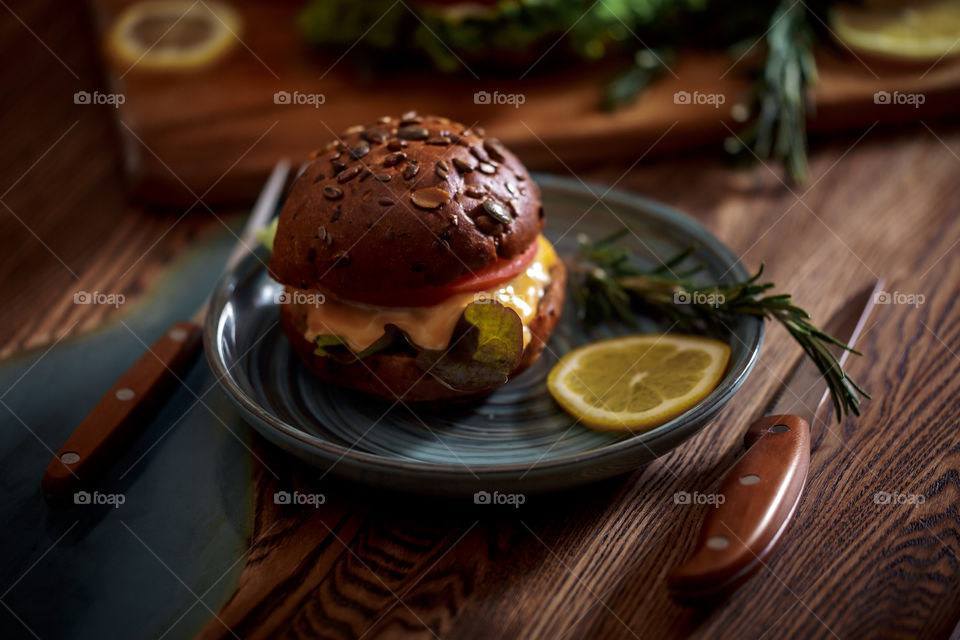 Dark burger with grain bread