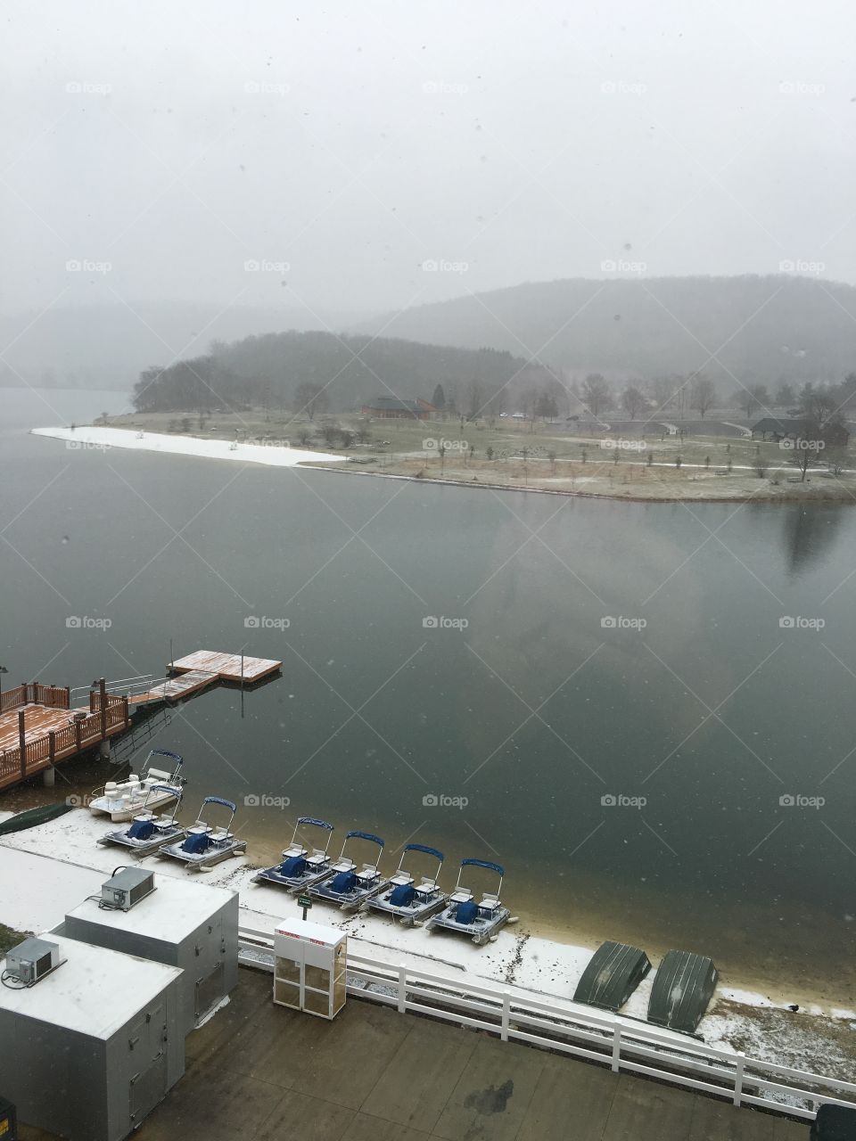 Snowing on the lake