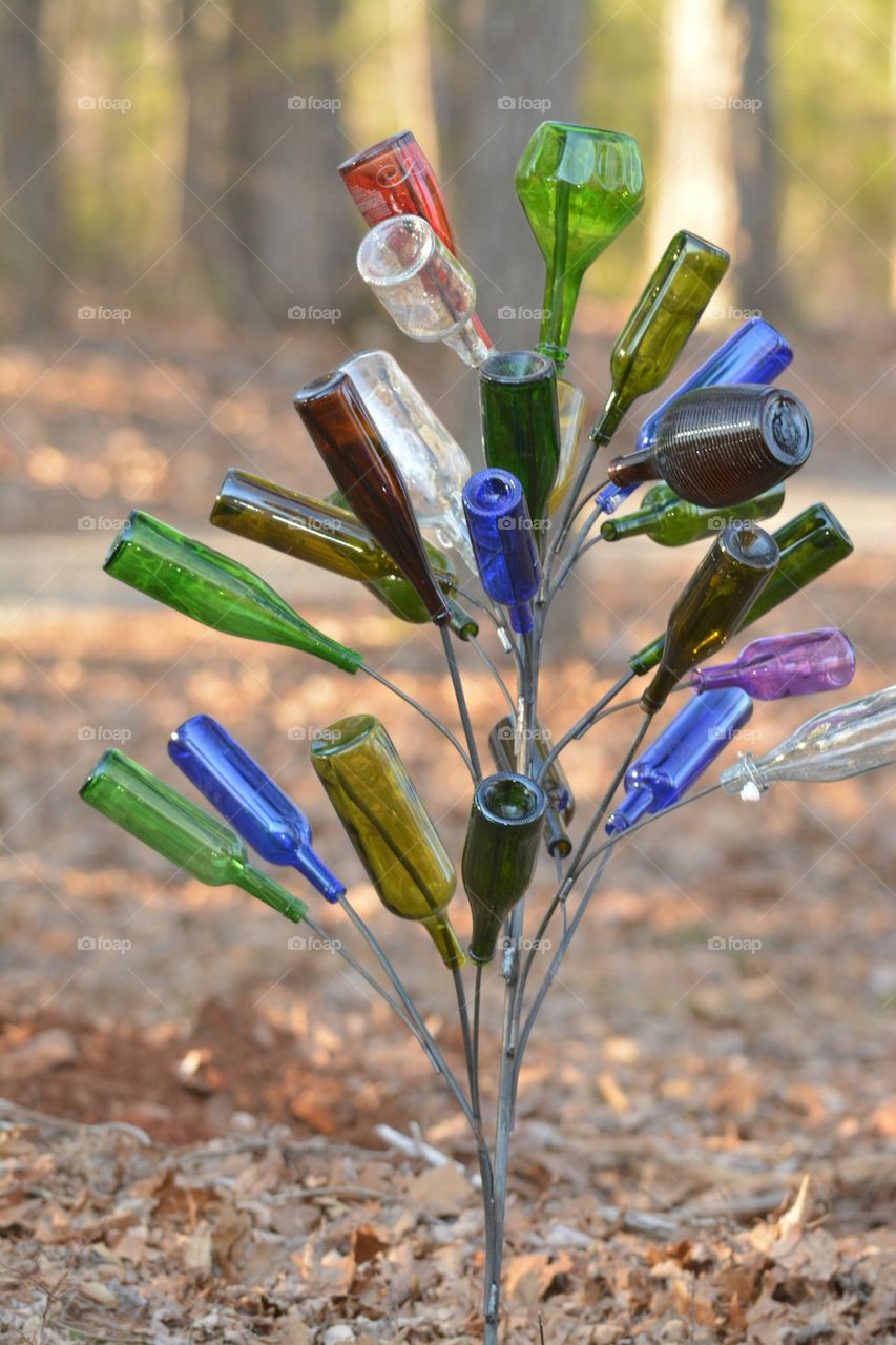 Garden Bottle tree colored bottles