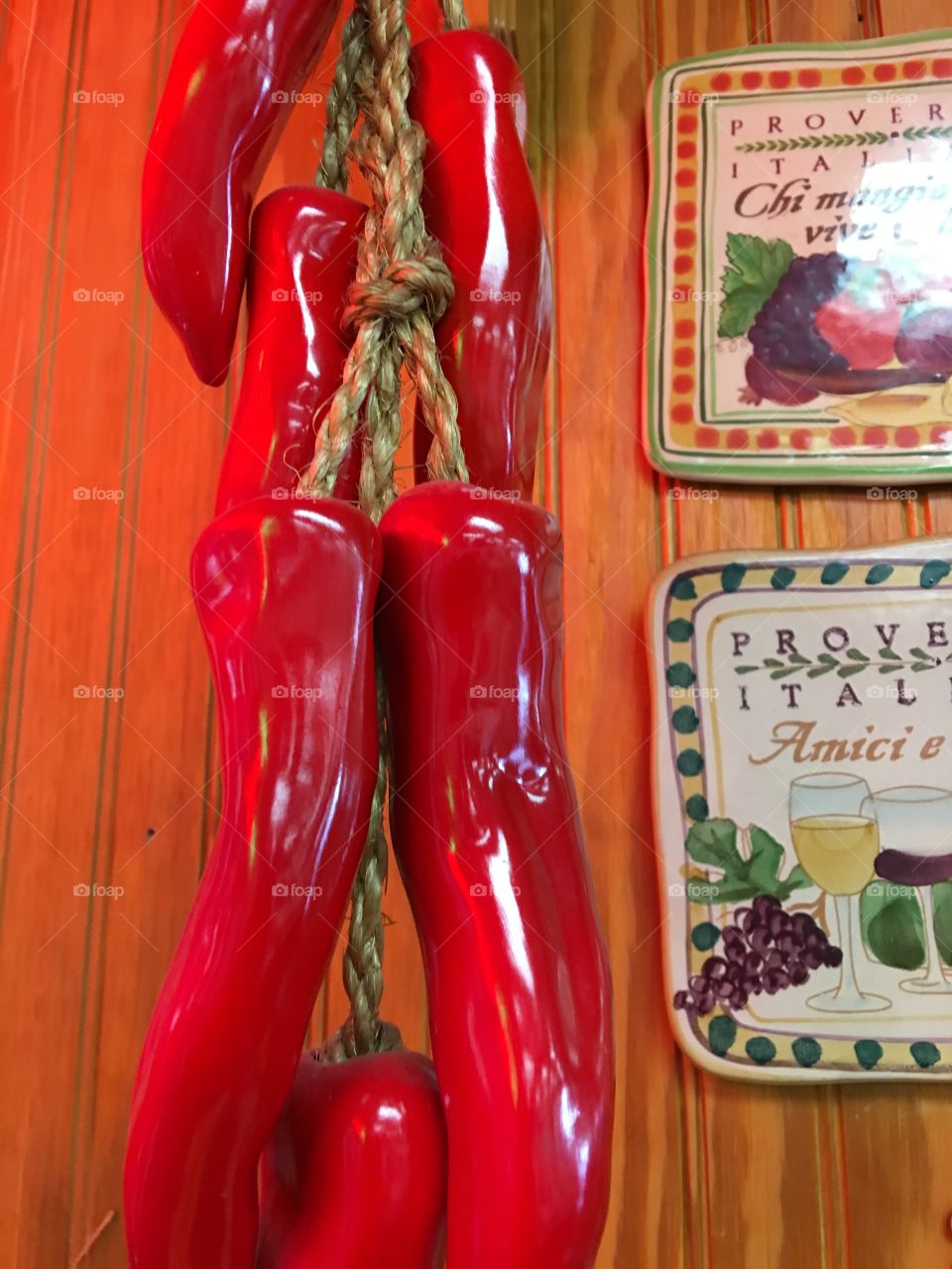 Close up ceramic red peppers 