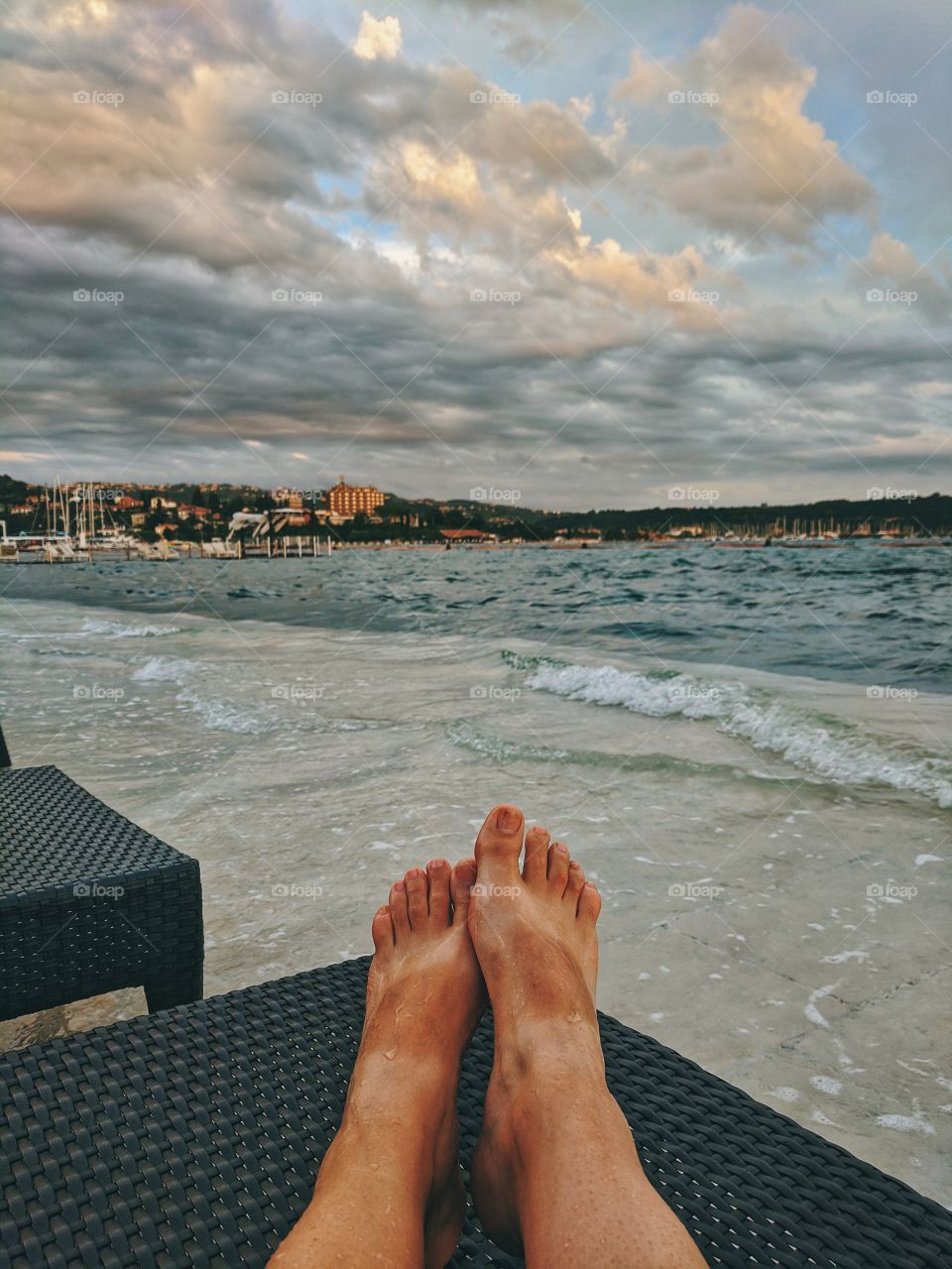 Wonderful view on the sunset on the Adriatic Sea in Slovenia after storm.