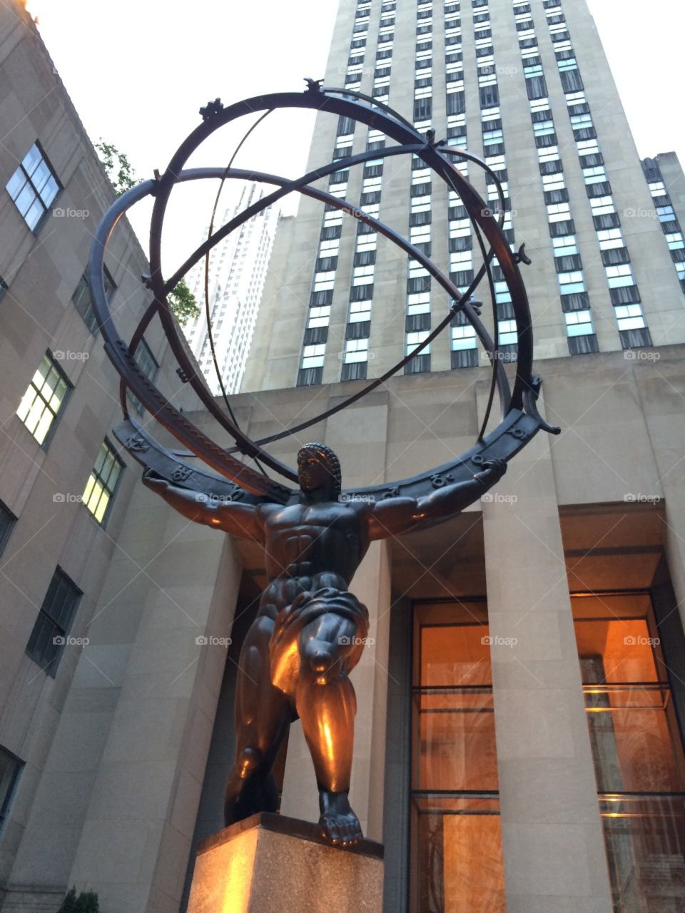A view of Rockefeller Center's famous Atlas statue during the day, New York.