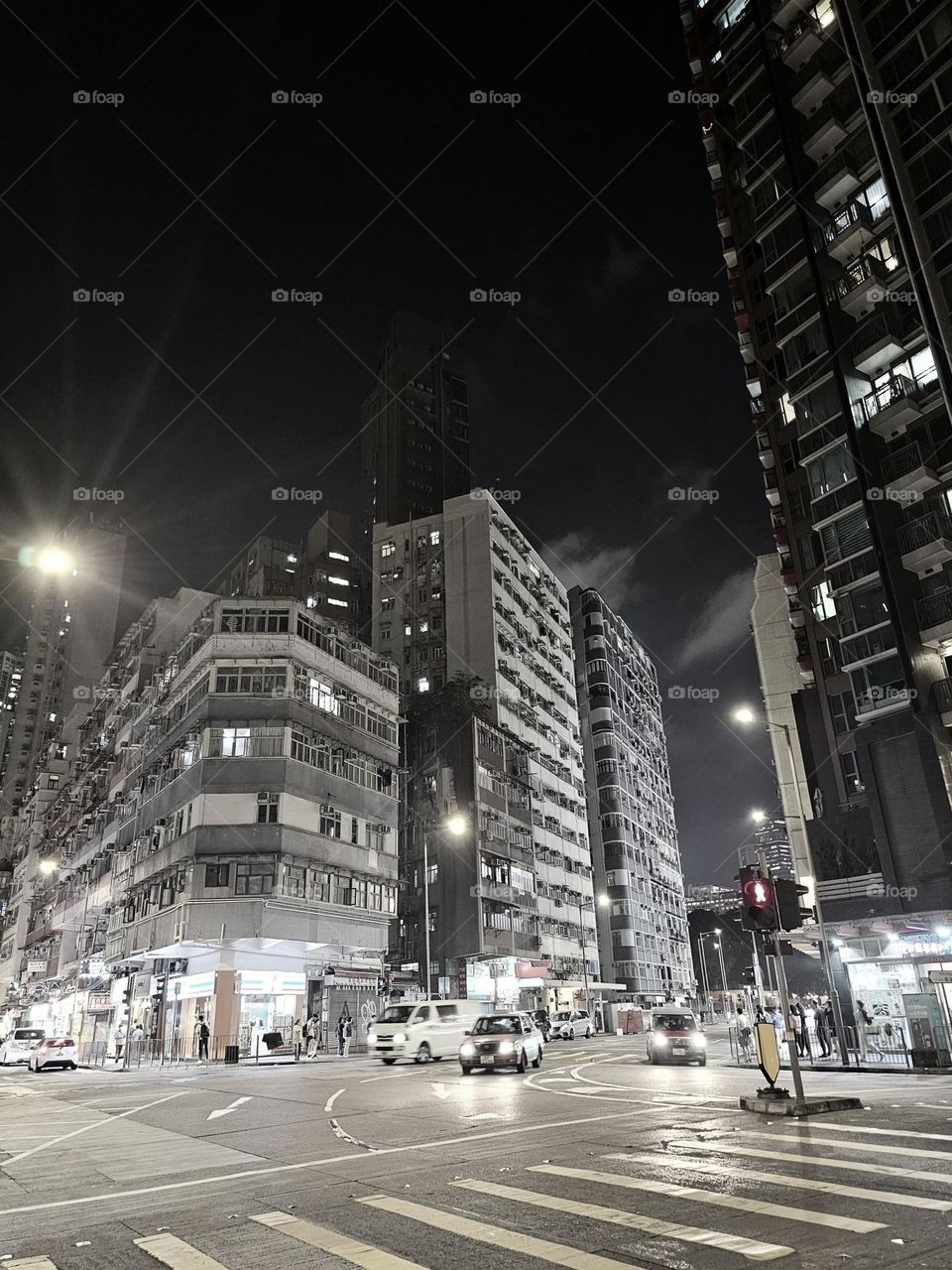 night view of the buildings, cars at the corner of Tin Hau Hong Kong