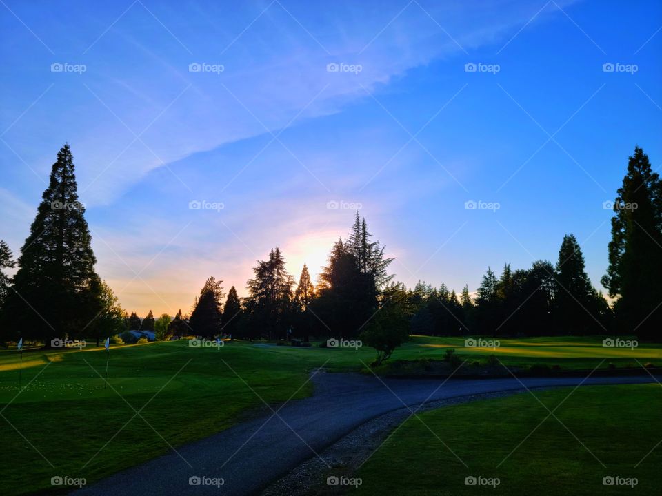 on the walking path at sunset