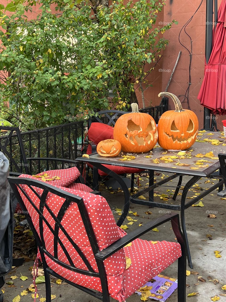 Pumpkin on table in the garden 