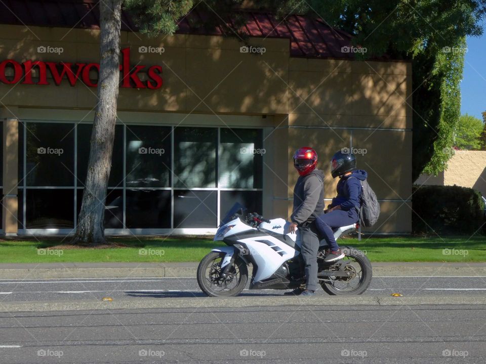 Riding a motorcycle