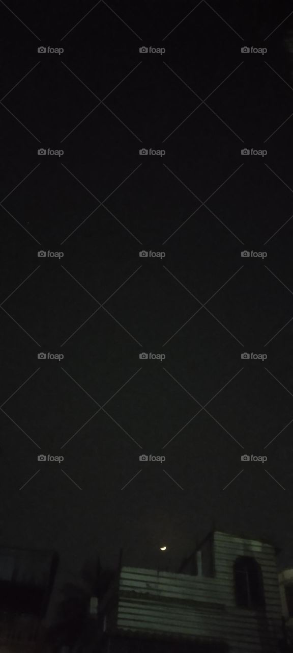 The black sky and the moon.