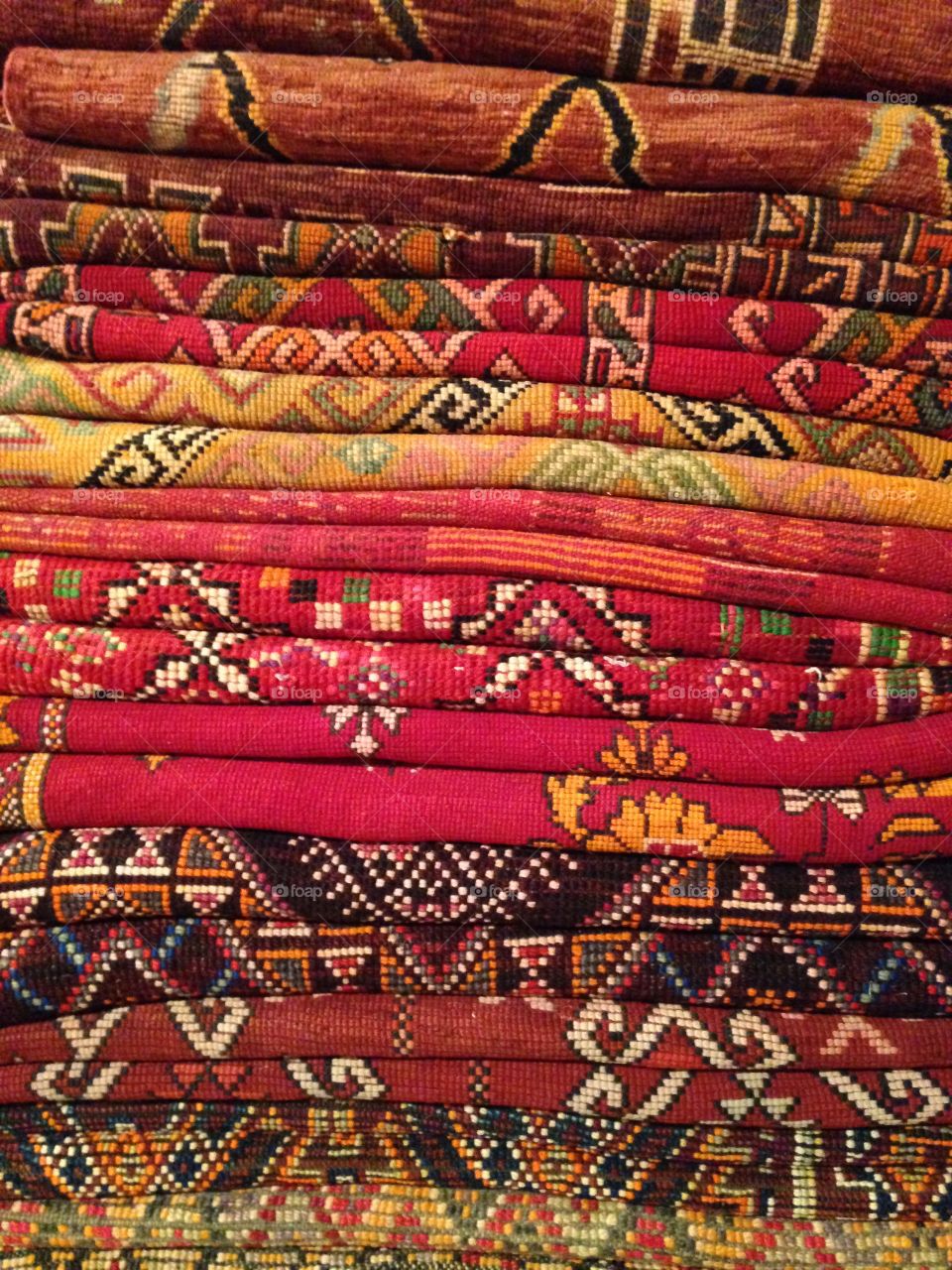 Red Rugs in Marrakesh Market