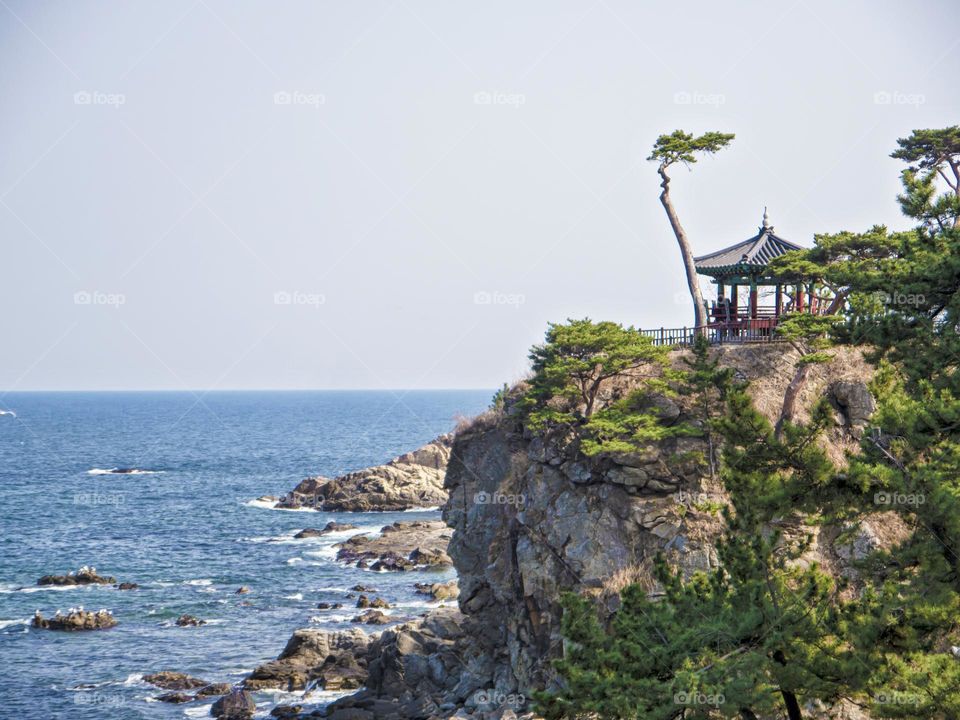 Beautiful cliff by the sea in Naksansa temple, South Korea