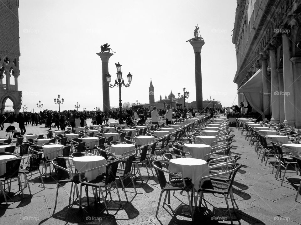 Bar terrace in San Marco square in Venice, Italy