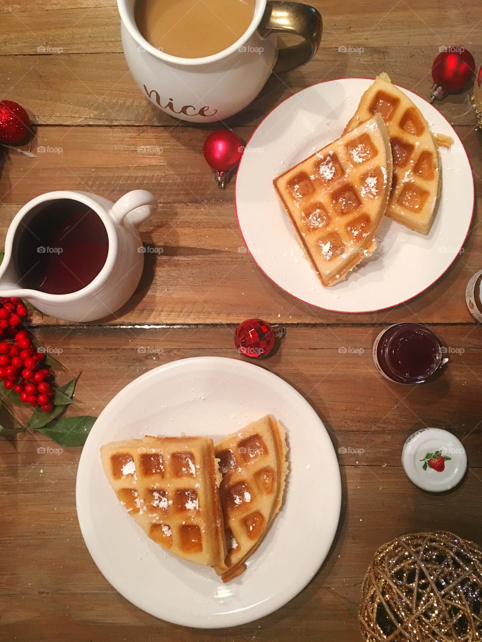 Homemade waffles for breakfast on a perfect holiday morning.