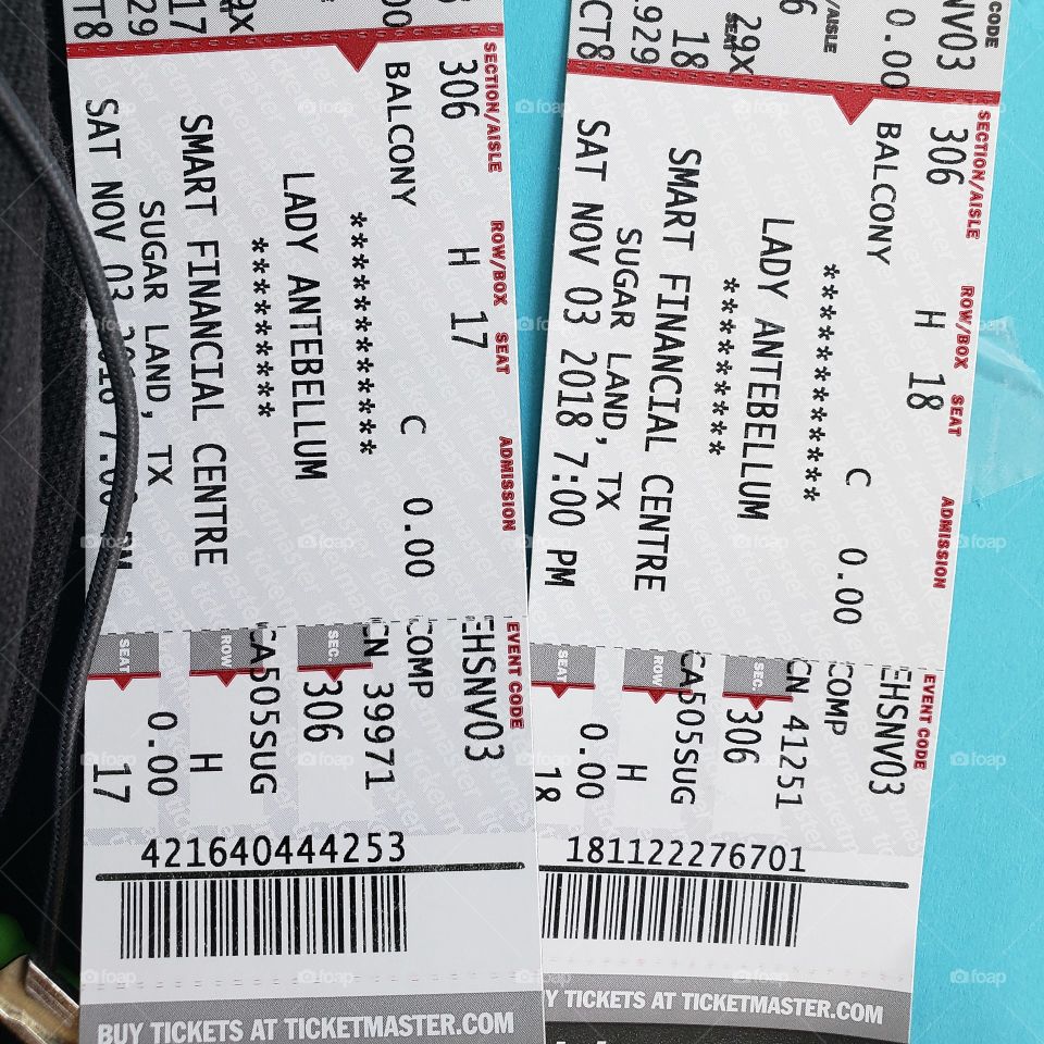 Lady Antebellum tickets I won from 100.3 The Bull.