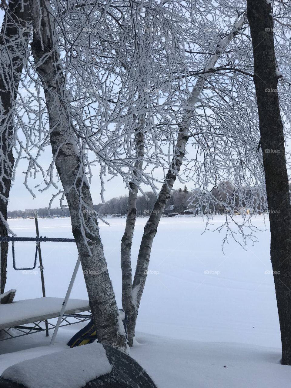 Winter lake, cabinside