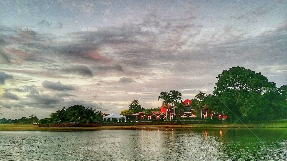 Red house at sunset