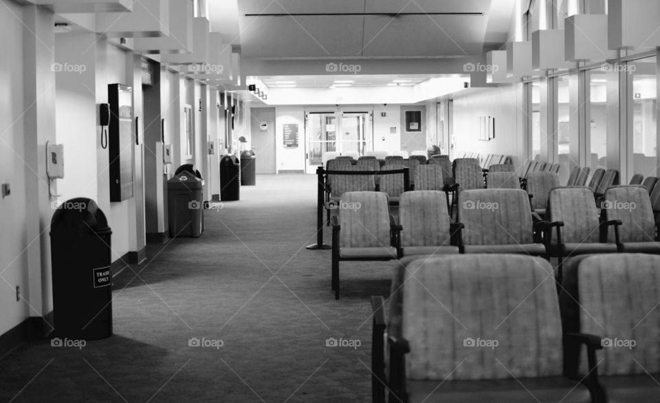 Empty Hospital Lobby in Black and White