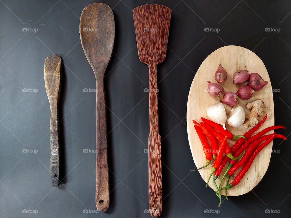 Wooden kitchen utensils.