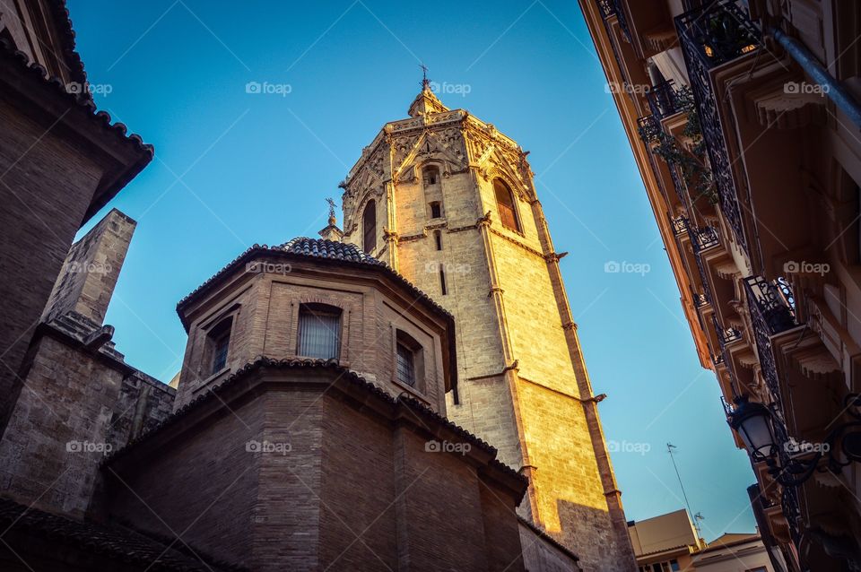 Low angle view of Cathedral tower, Valencia, Spain