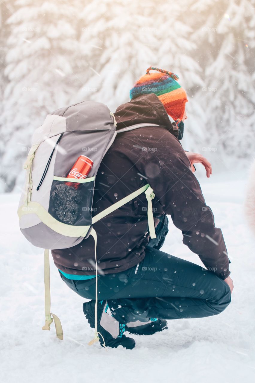 Hiking in the mountain in the winter 