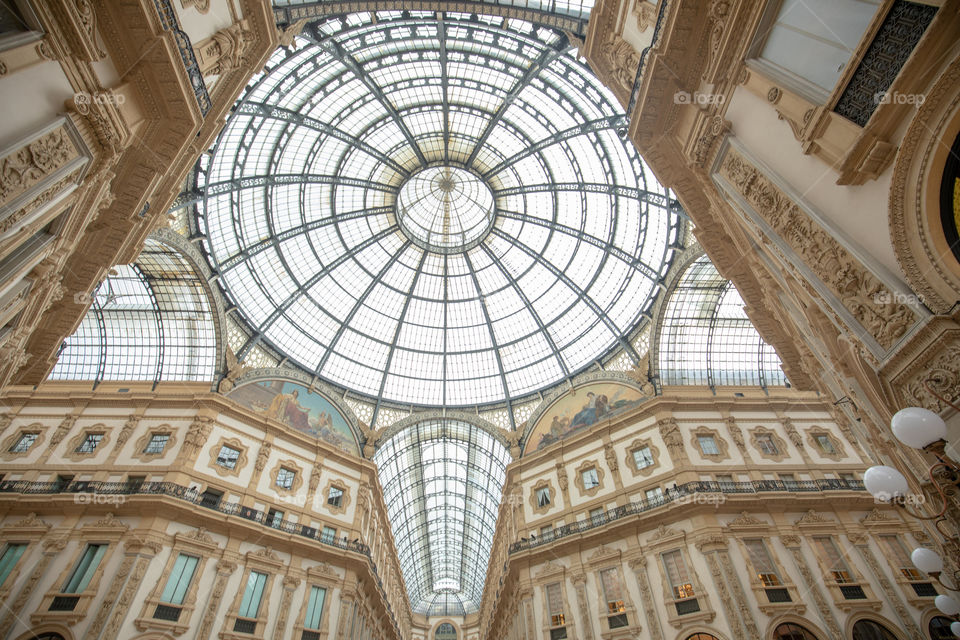 Galleria Vittorio Emanuele II in Milano city, Italy. One of the oldest shopping malls in the world. Ceiling detail.