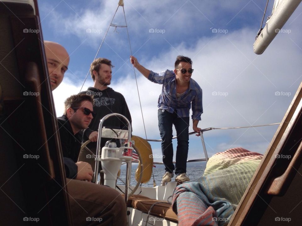 Men on a sail boat