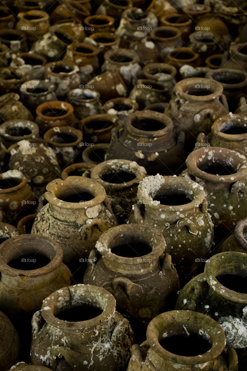 Clay pots or pottery, Thailand ancient culture water pot, Water jar ancient style in Thailand.