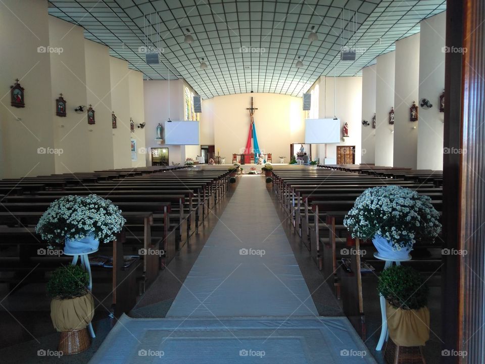 Interior da Igreja Matriz Nossa Senhora da Imaculada Conceição, em Rio dos Cedros, SC - Brasil