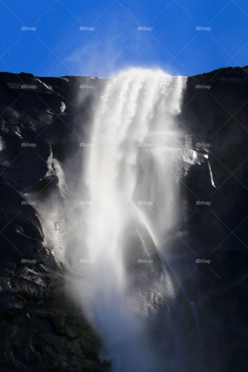 Cascading vernal waterfall in Yosemite national park in autumn 