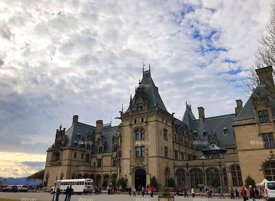 Biltmore House with beautiful skies 