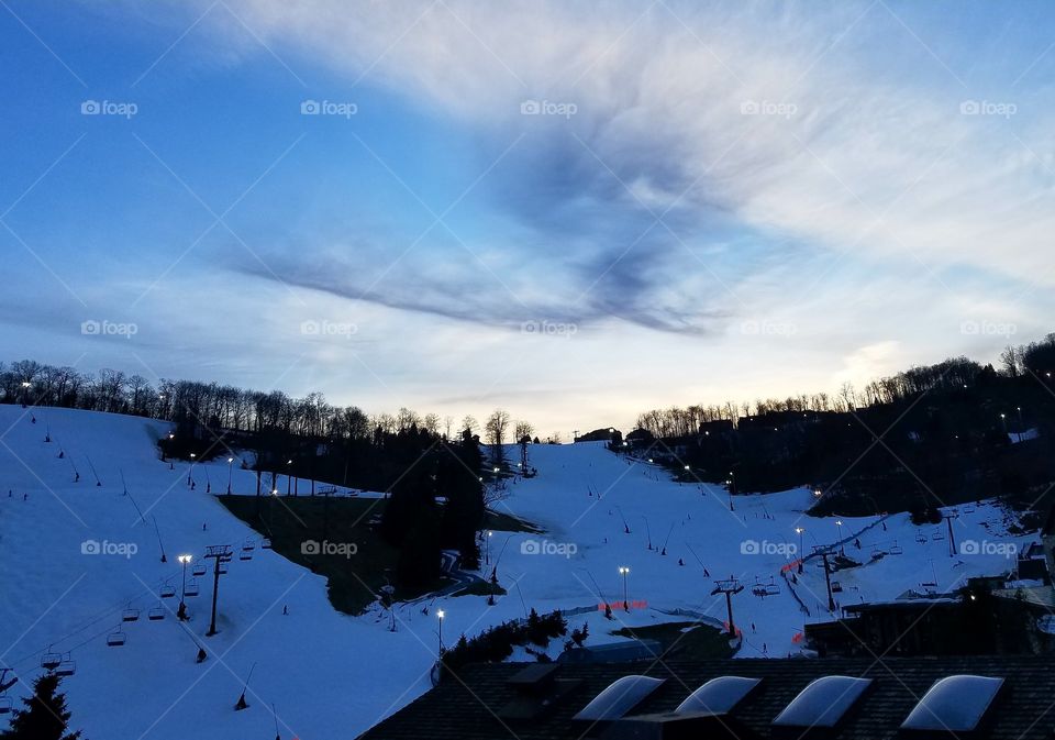 ski slopes at twilight at Seven Springs