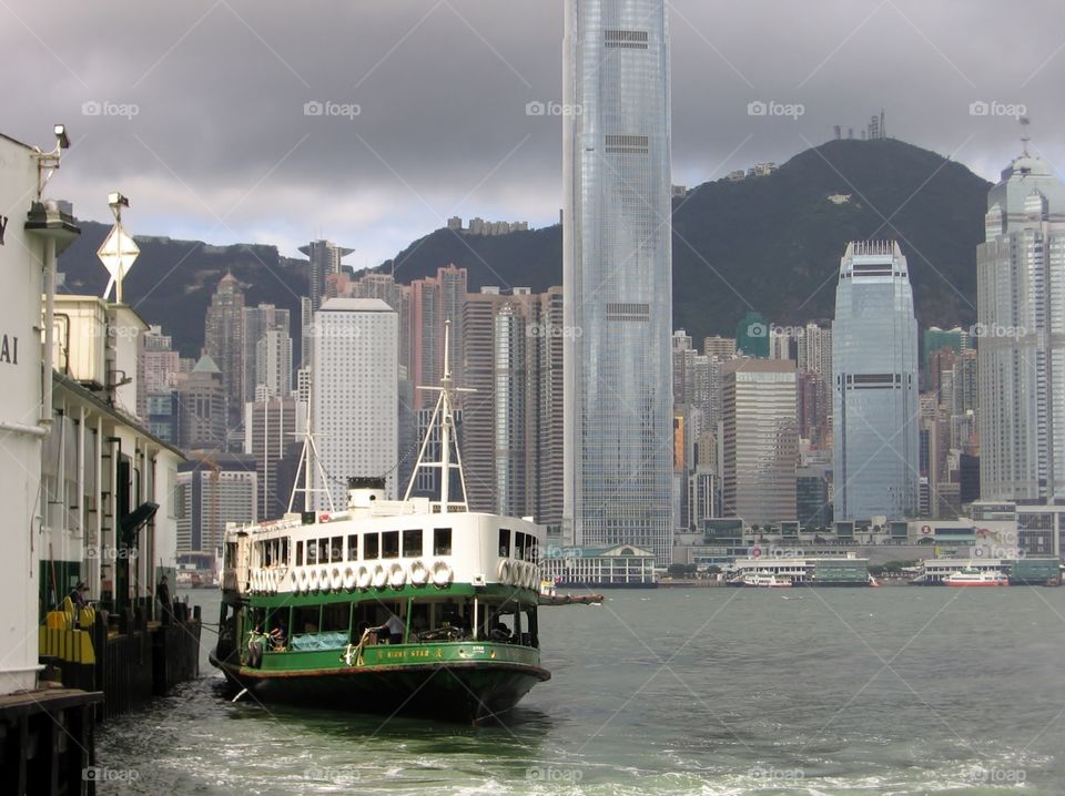 Hong Kong Mix. Traditional Transport Against Ultra Modern