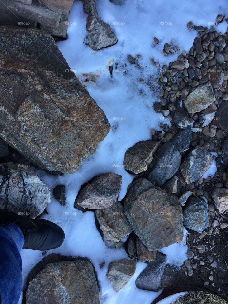walking on rocky snow