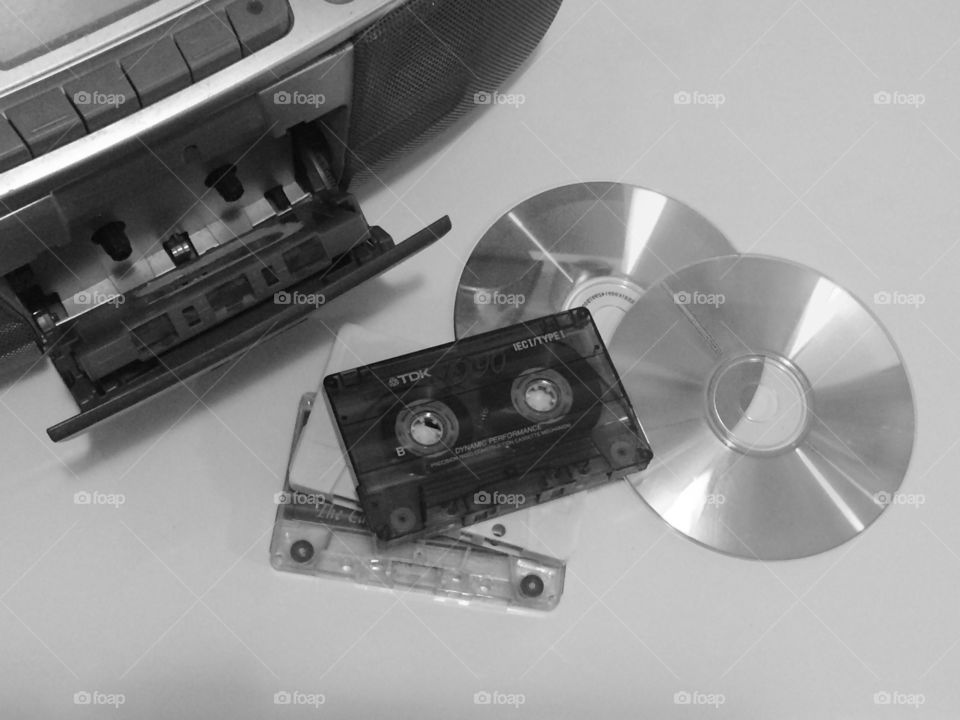 Tape player in black and white