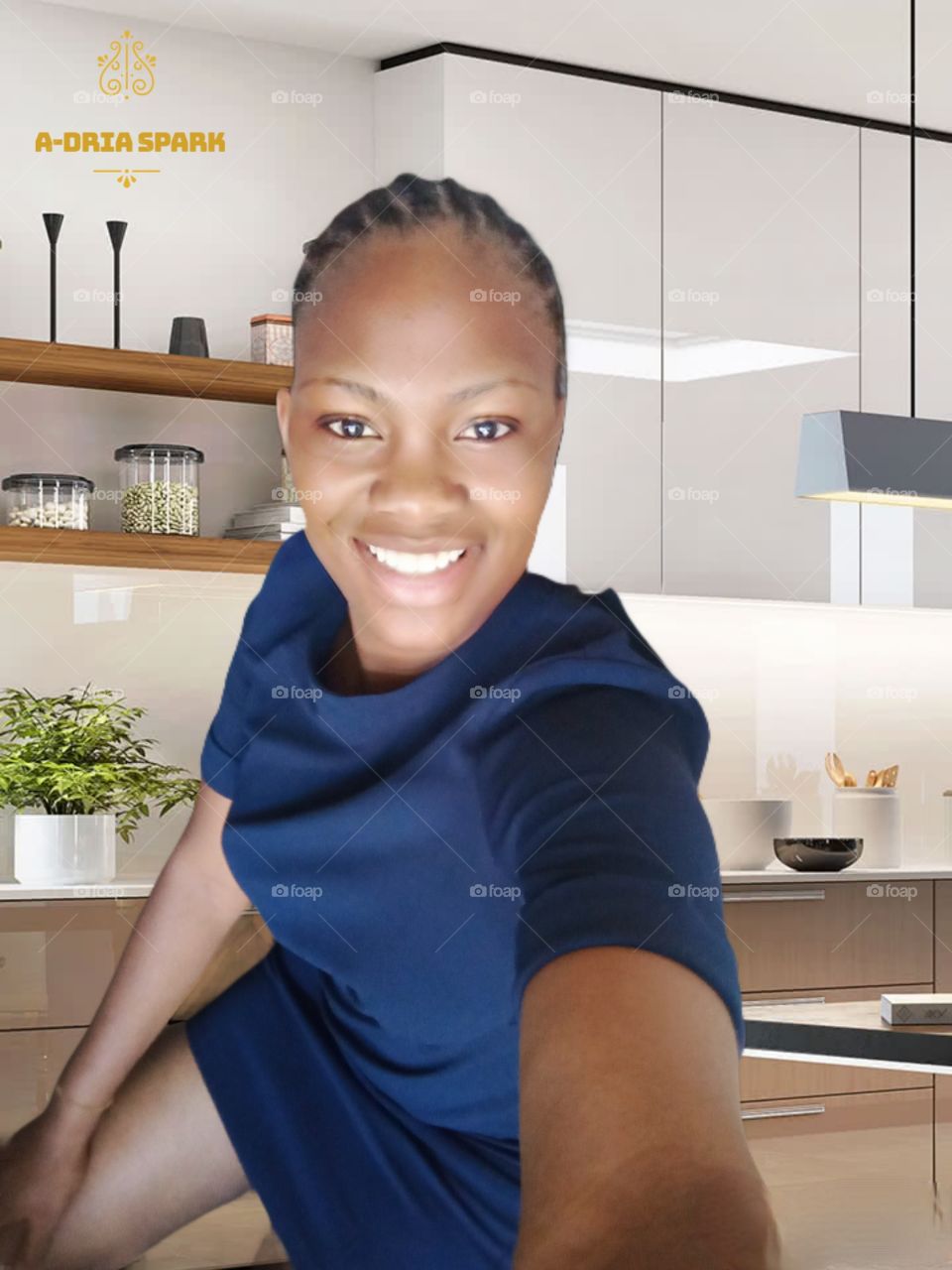 A lady in her well interior decorated kitchen