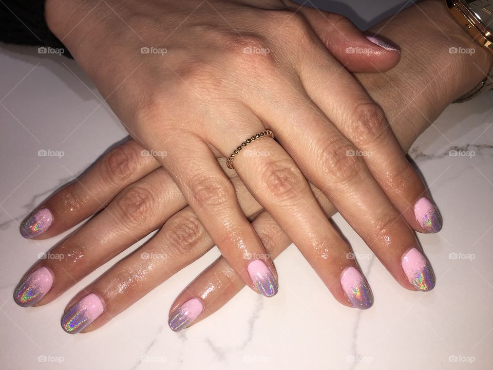 Pink & Holographic Nails