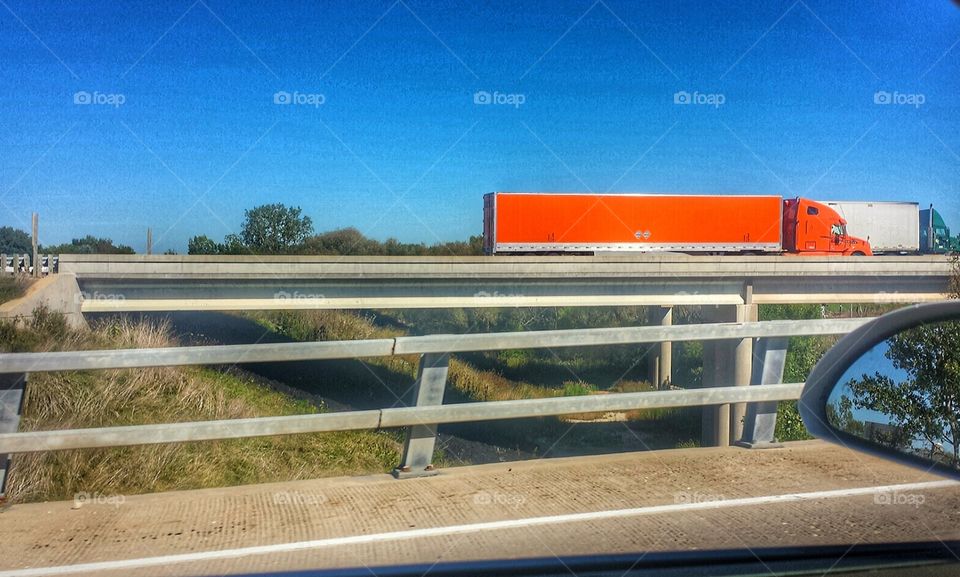 Transportation. Semi-Truck Passing Semi-Truck