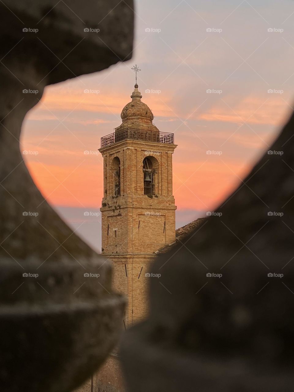 Cathedral view with sunset background, Colonnella village, Abruzzo region, Italy