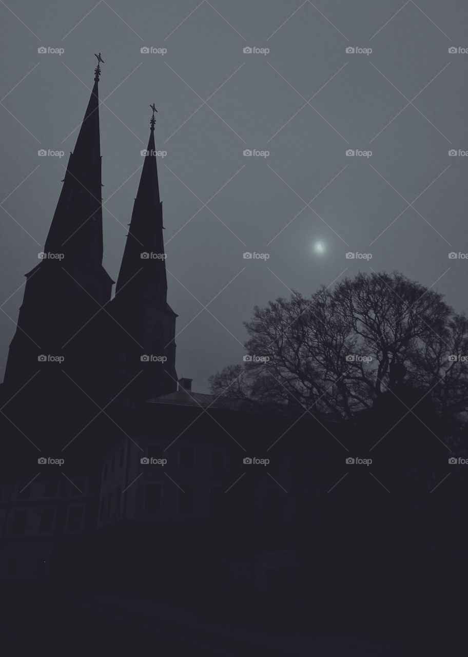 Uppsala Cathedral and eclipse. Uppsala domkyrka during the solar eclipse 2015-03-20