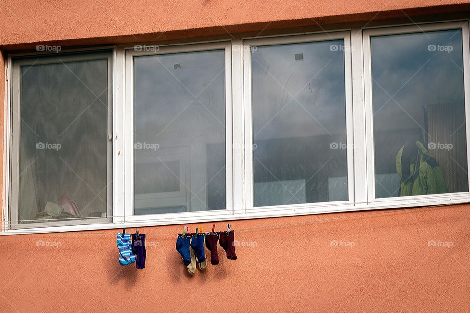 Orange wall of the building