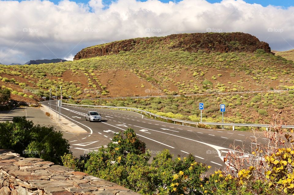 Car on the road in Gran Canaria, Spain