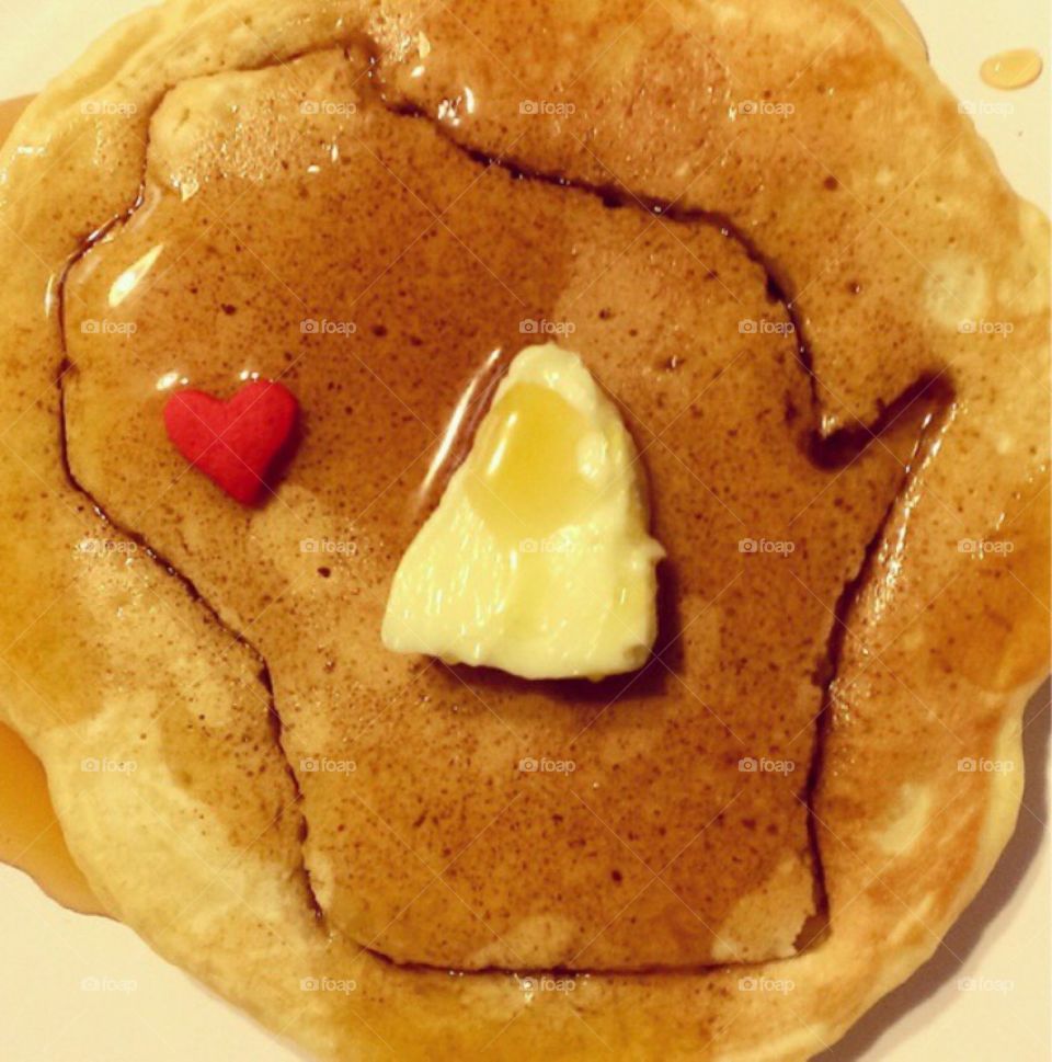 Wisconsin state pancake with real maple syrup. 