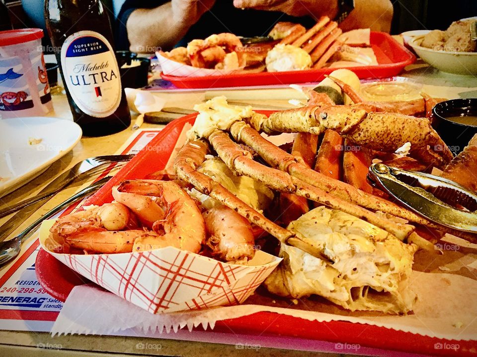 Crab legs, Shrimp and Michelob Ultra